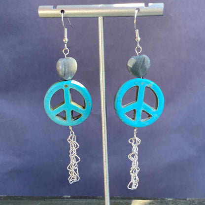 Peace Sign and Various Gemstone Heart Earrings