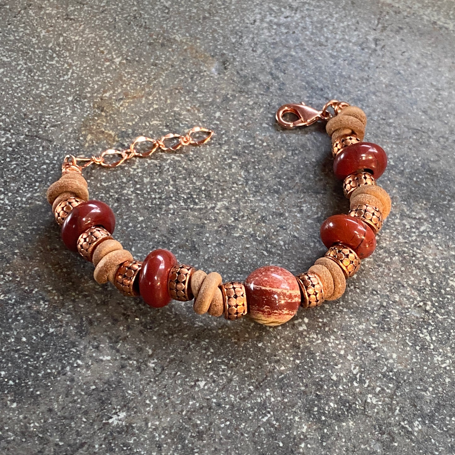 BoHo Bali Gemstone and Leather with copper Clasp Bracelets