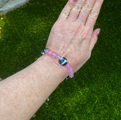 Women's Pink Agate and Zebra Jasper Gemstone bracelet