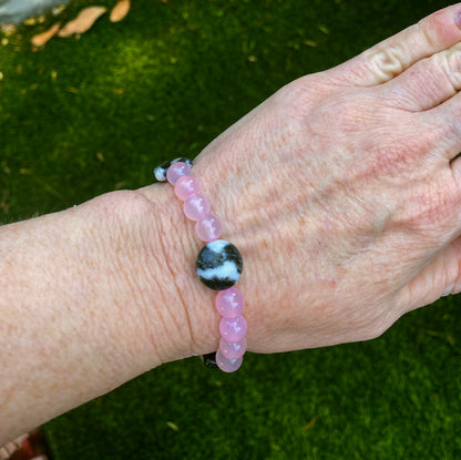 Women's Pink Agate and Zebra Jasper Gemstone bracelet
