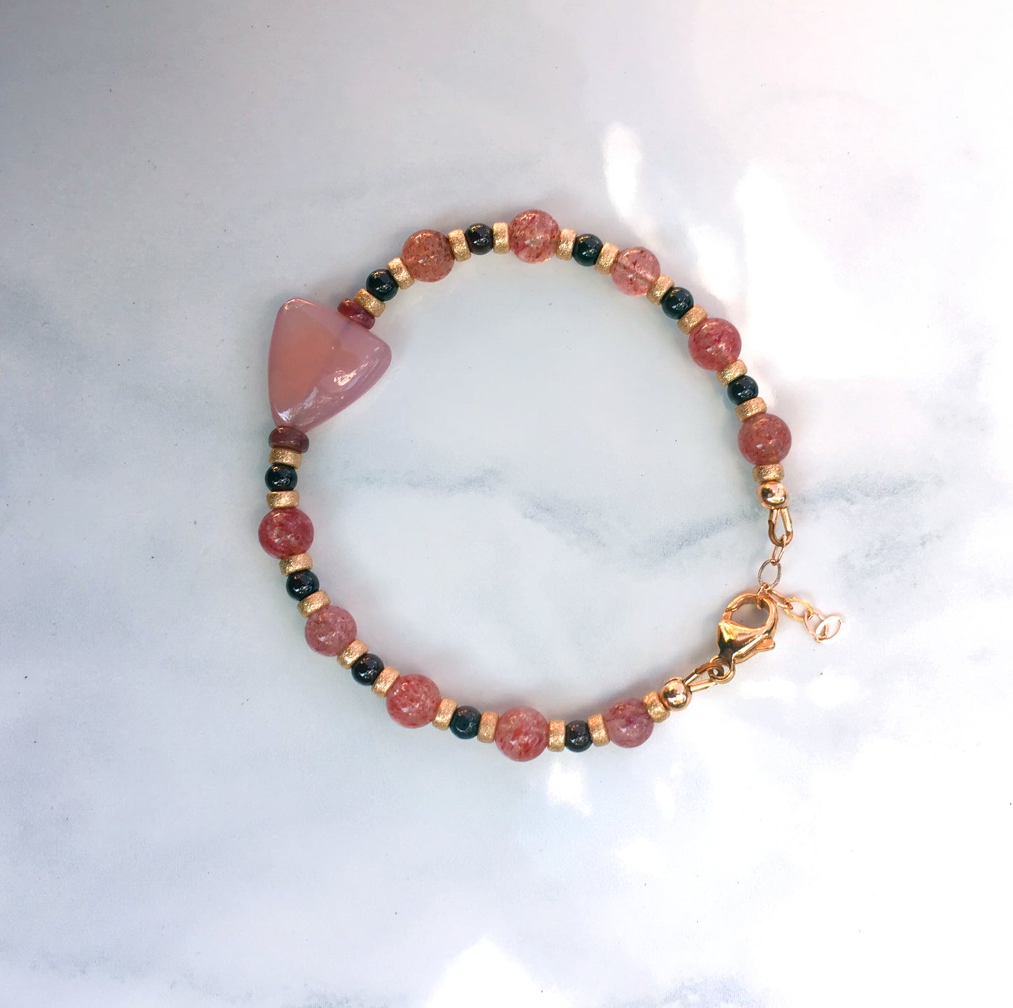 Pink Chalcedony heart, natural Cherry Quartz Gemstone bracelet