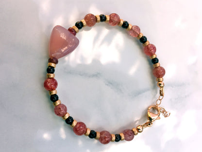 Pink Chalcedony heart, natural Cherry Quartz Gemstone bracelet