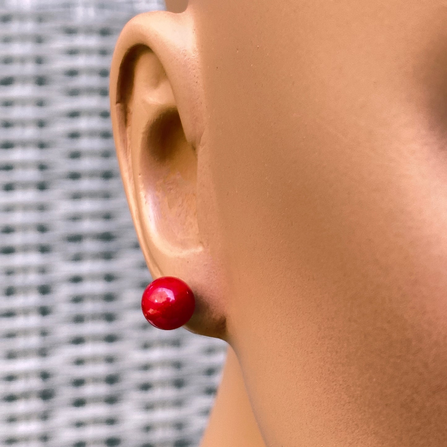 Red Coral Stud Earrings on Sterling Silver Posts