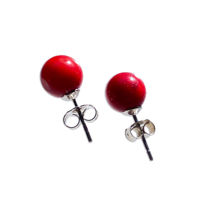 Red Coral Stud Earrings on Sterling Silver Posts
