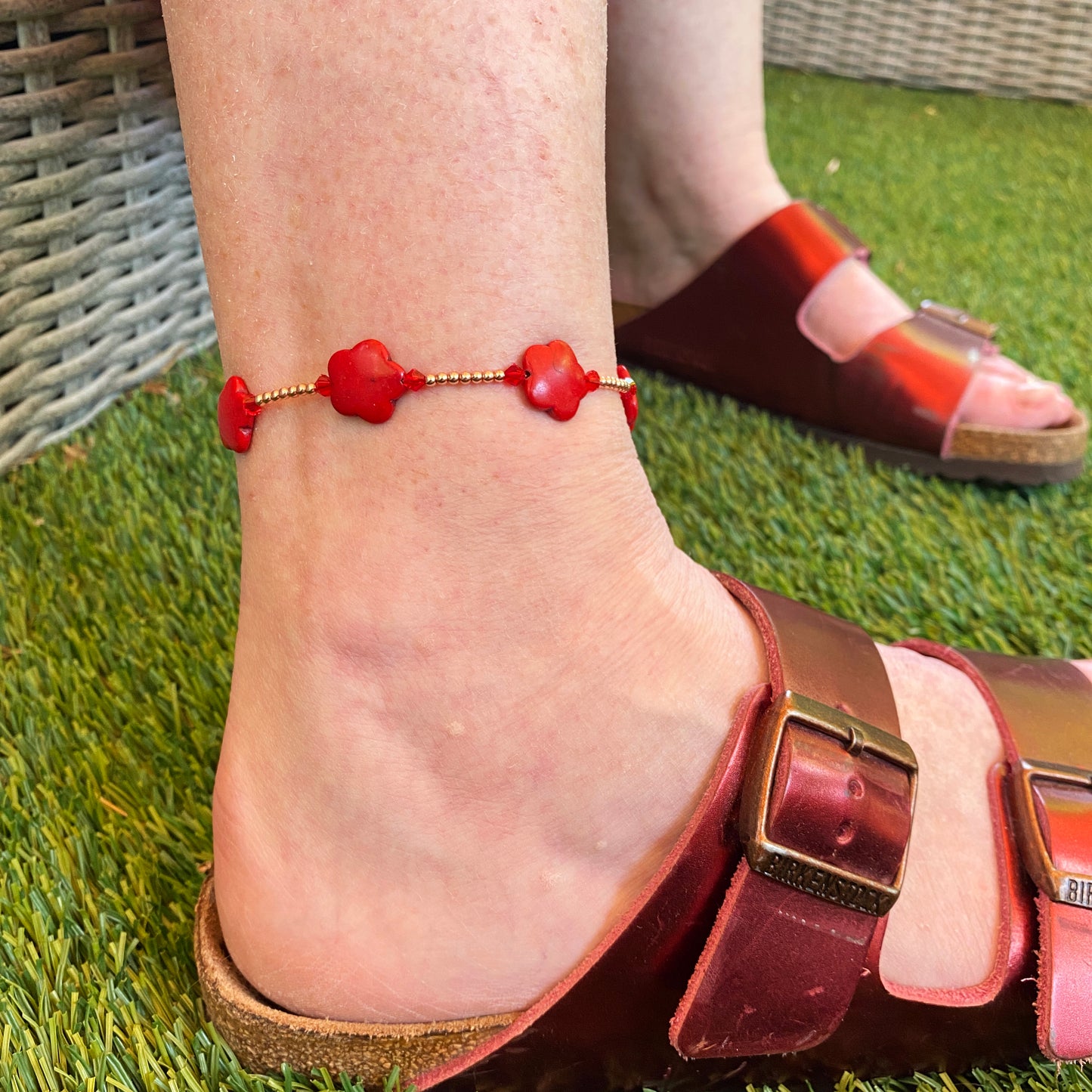Summer Gemstone Flower Beaded Anklets