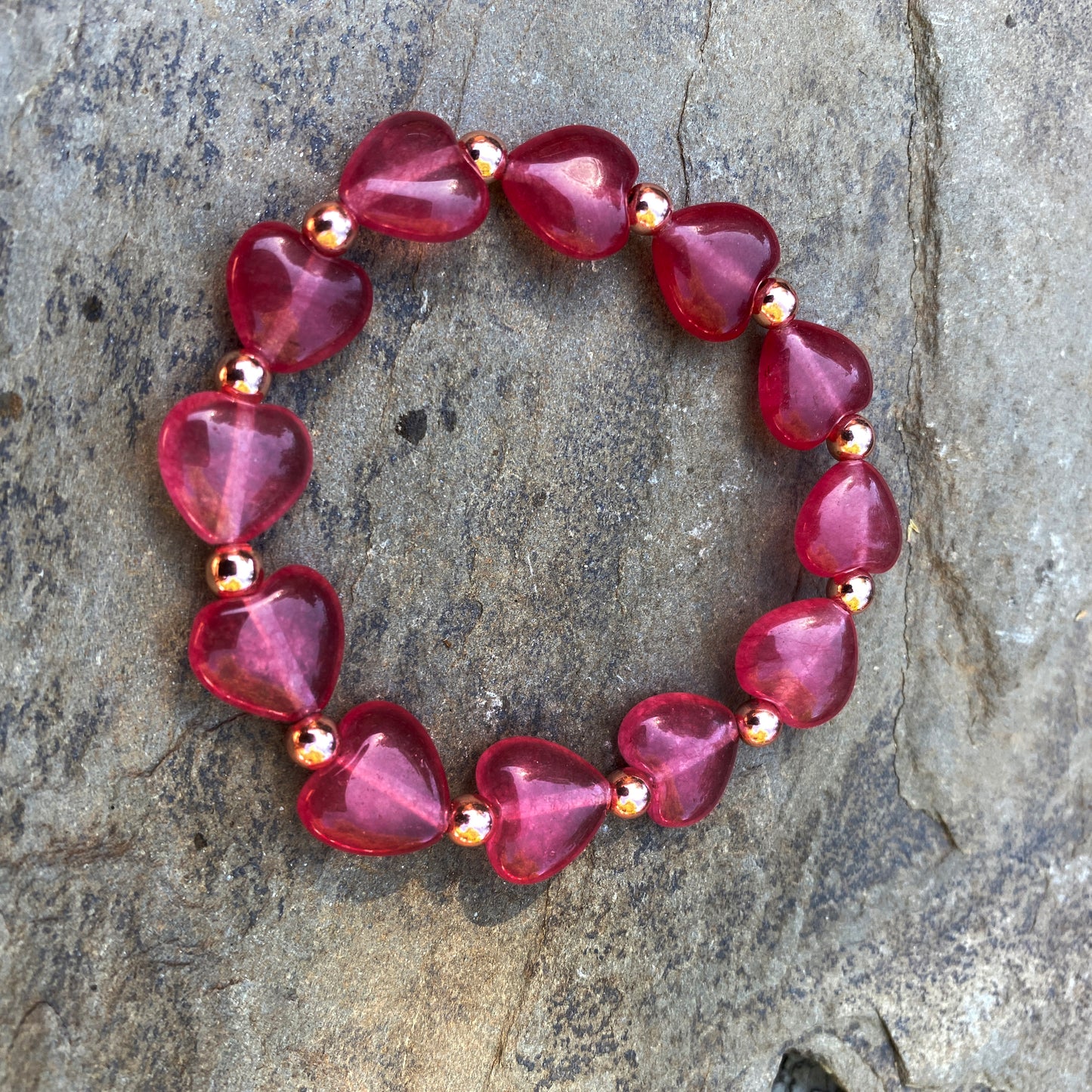 Jade Gemstone Hearts and Hematite Gemstone Bracelets