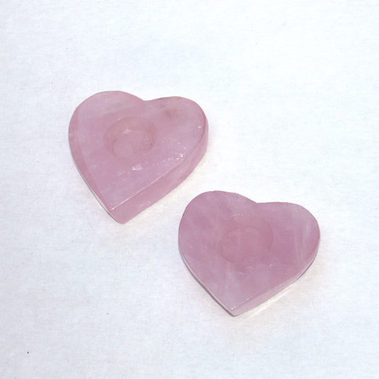 Genuine Rose Quartz gemstone carved Heart Candle Holder