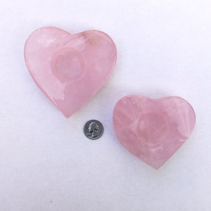 Genuine Rose Quartz gemstone carved Heart Candle Holder