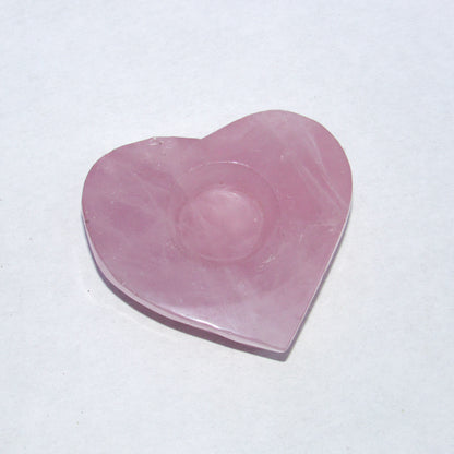 Genuine Rose Quartz gemstone carved Heart Candle Holder