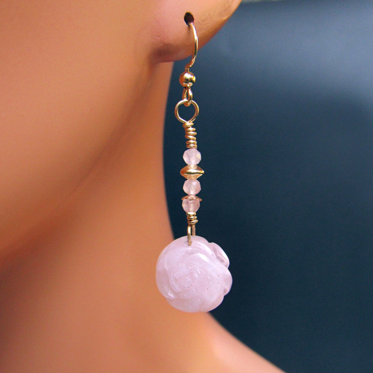 Rose Quartz gemstone and 14kt Gold Fill Drop Earrings