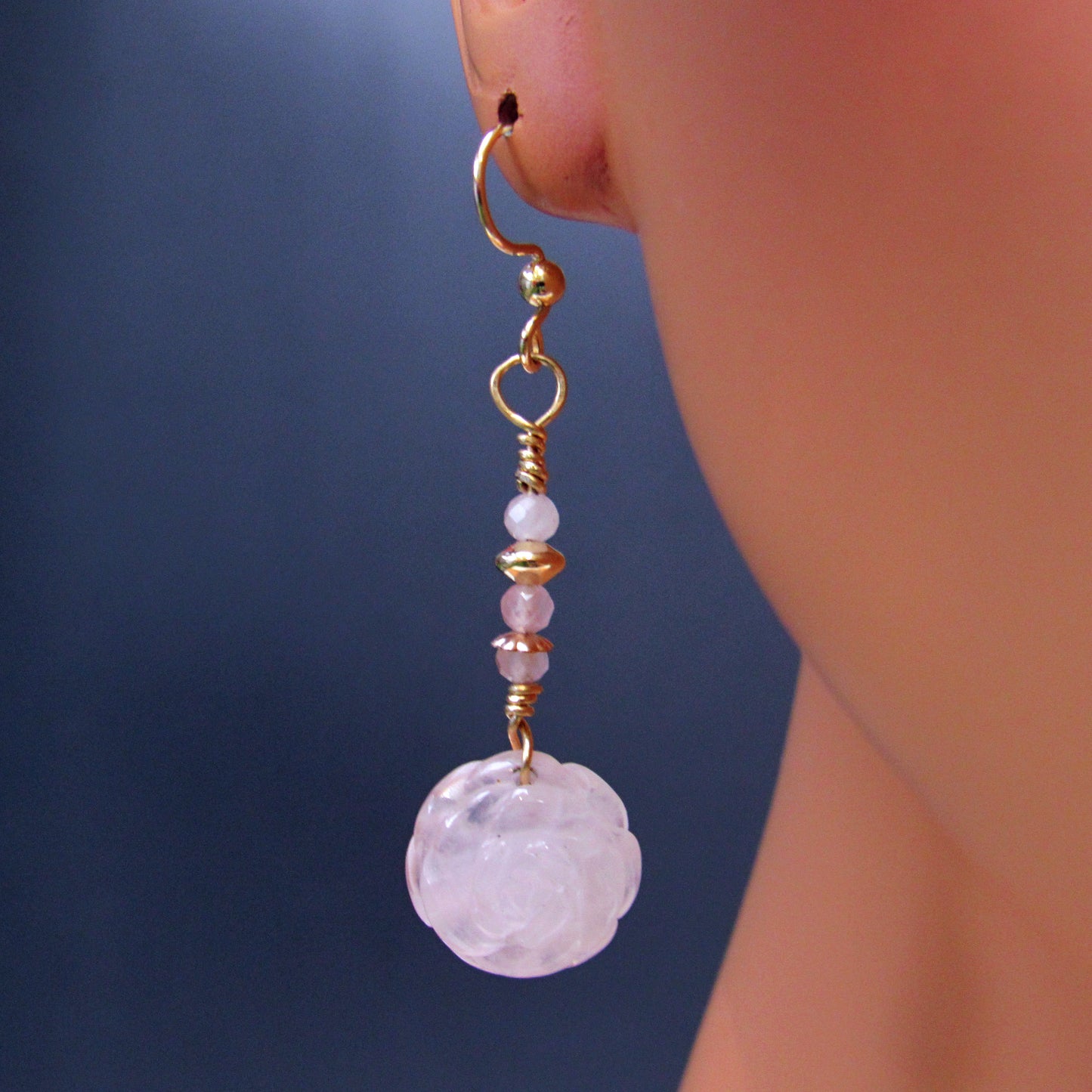 Rose Quartz gemstone and 14kt Gold Fill Drop Earrings