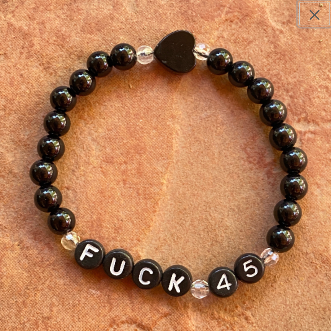 Women’s Onyx & clear Quartz “fuck 45” beaded gemstone bracelet