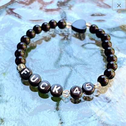 Women’s Onyx & clear Quartz “fuck 45” beaded gemstone bracelet