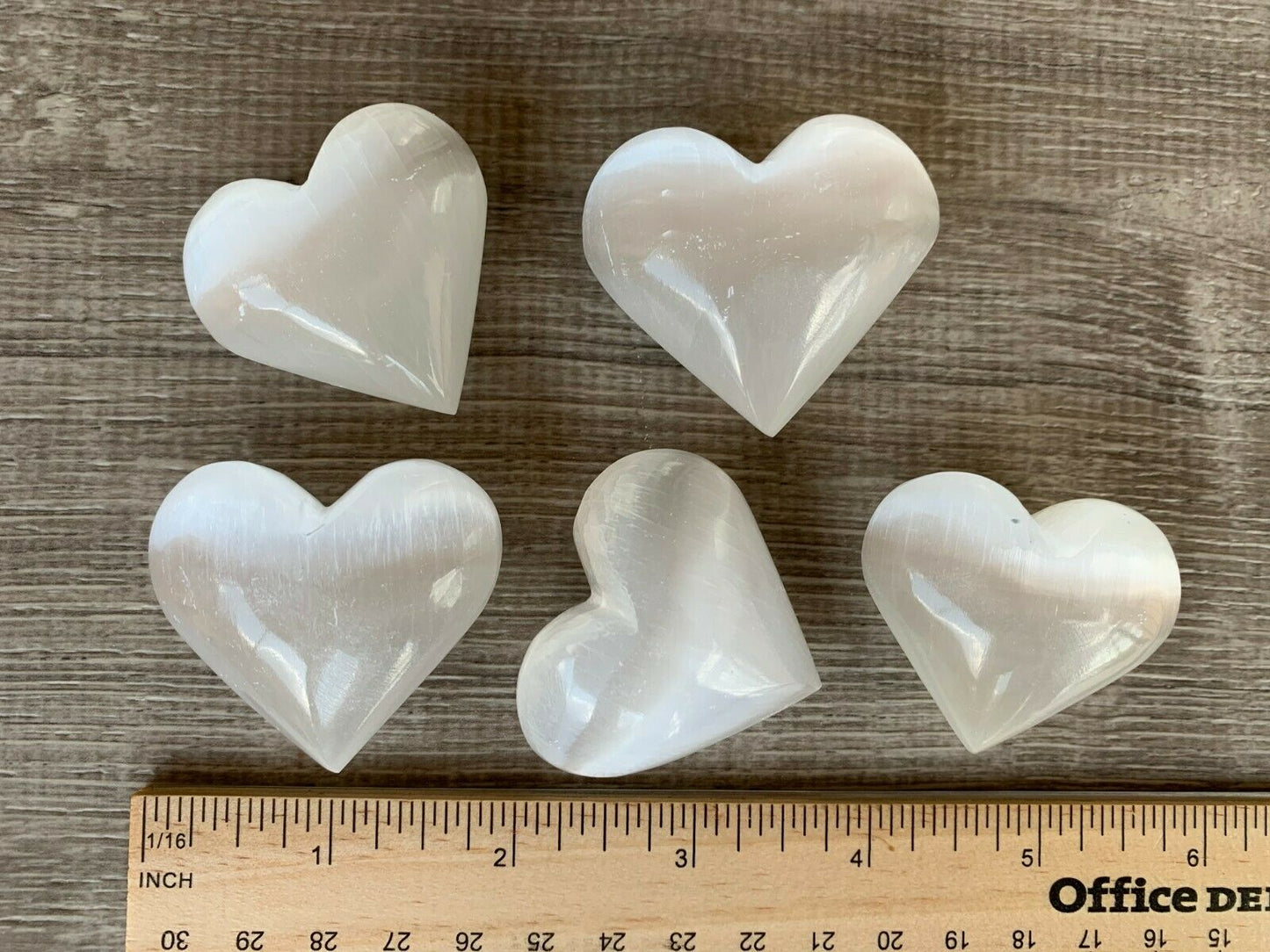 Selenite Gemstone Heart, Puffy Heart, 1.75" - 2", Palm Pocket Heart