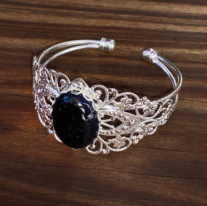 Silver Lace Cuff Bracelets with Various Gemstones
