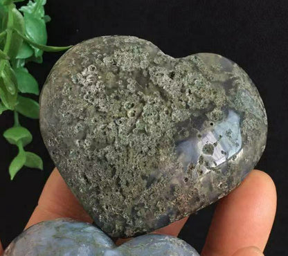 Blue Moss Agate Carved Gemstone Heart