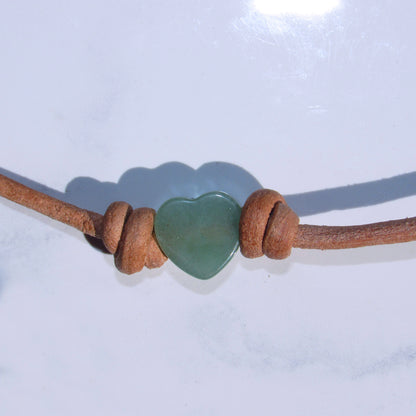 Leather and Gemstone Heart hand knotted Choker/Necklace