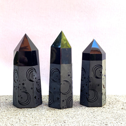 Black Obsidian gemstone Tower Point Obelisk wands