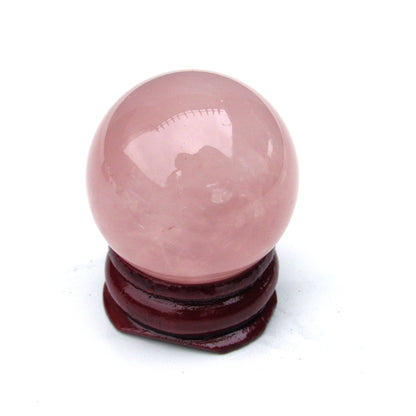 Natural Rose Quartz crystal gemstone semiprecious sphere  with stand