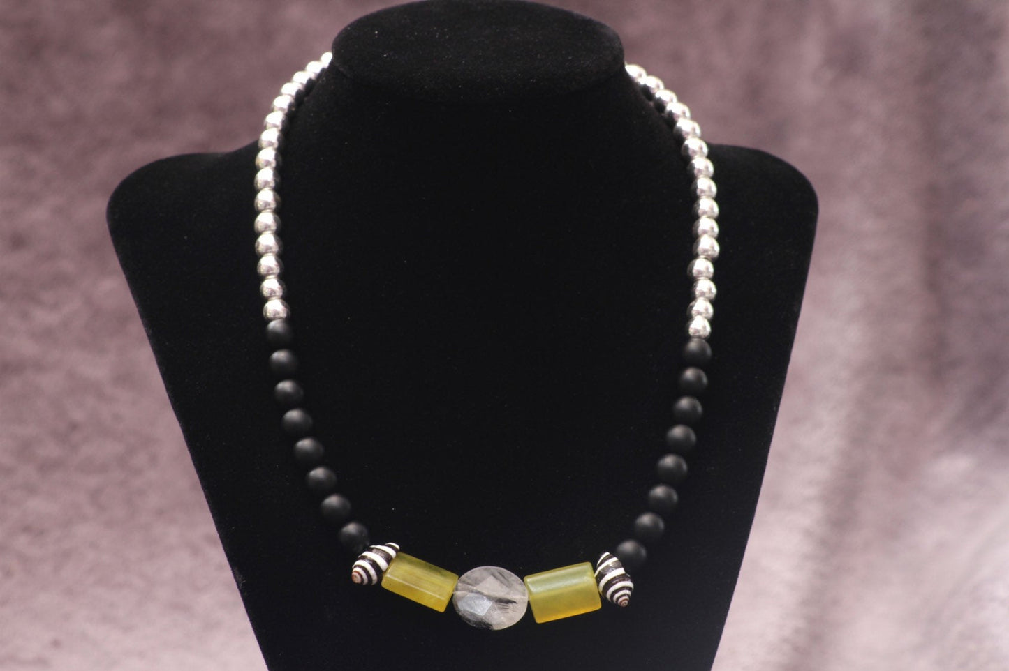 Men's Jade & Onyx gemstone Beaded Necklace