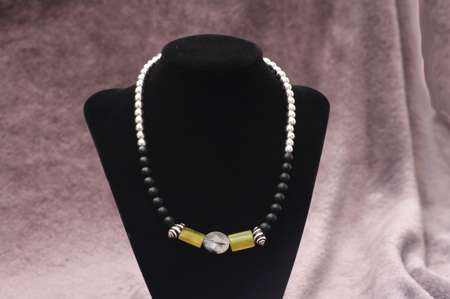 Men's Jade & Onyx gemstone Beaded Necklace