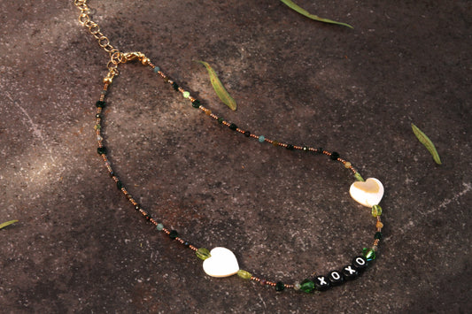 Women's Mother of Pearl and Gemstone "XOXO" Choker Necklace
