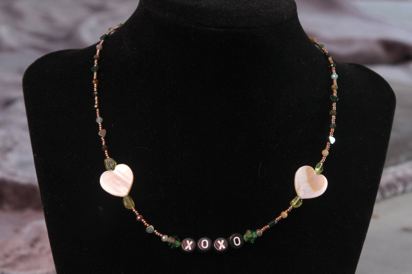 Women's Mother of Pearl and Gemstone "XOXO" Choker Necklace
