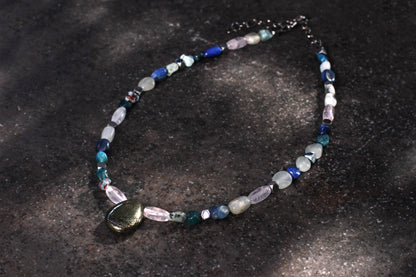Women's Pyrite with Quartz and Moonstone Gemstone Necklace
