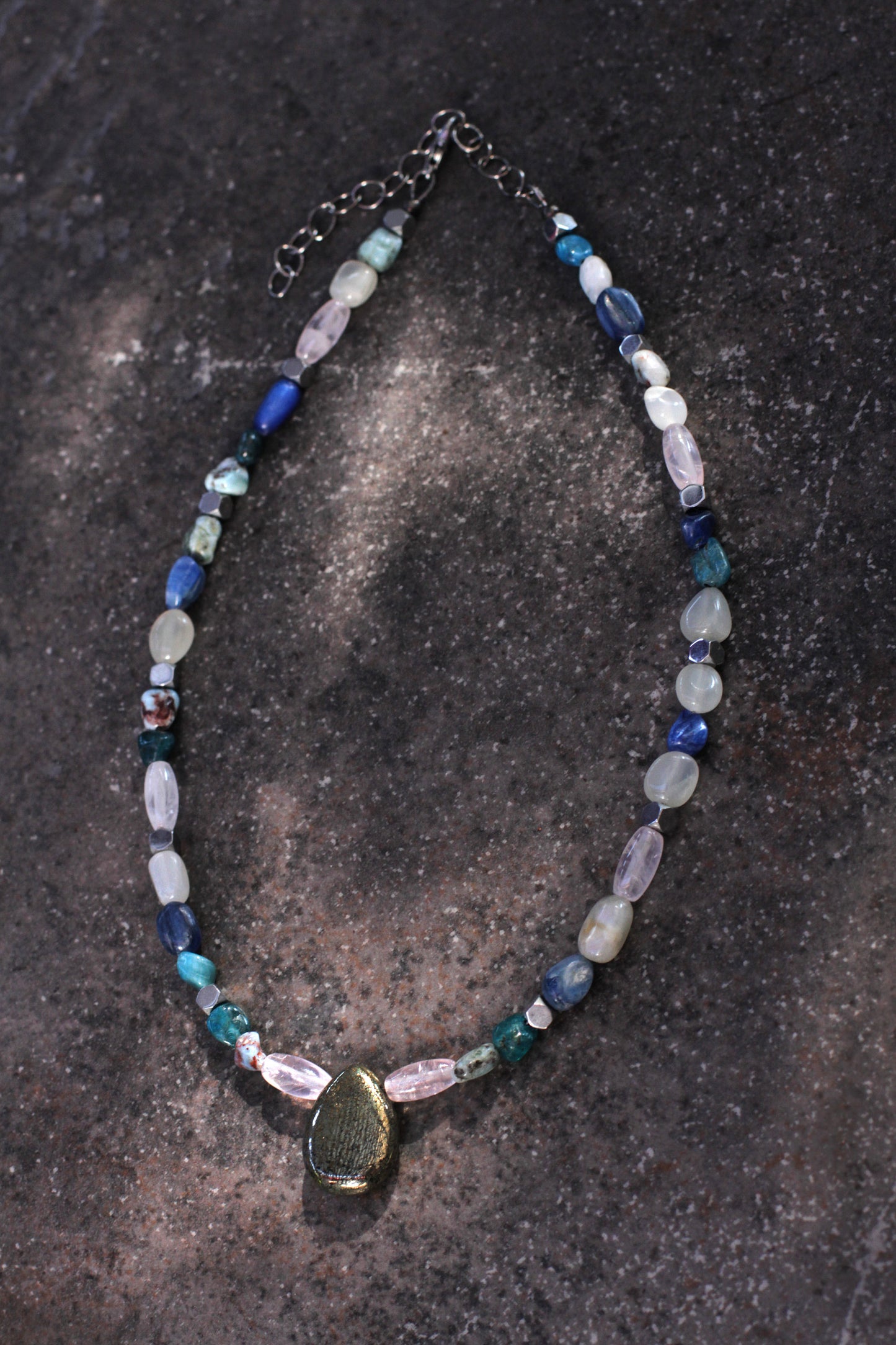 Women's Pyrite with Quartz and Moonstone Gemstone Necklace