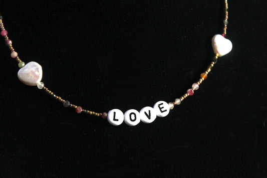 Womans "LOVE" Gemstone Choker Necklace