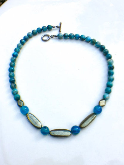 Men’s Pyrite gemstone & Striped Blue Agate Gemstone Necklace