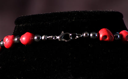Women's Red Skull & Hematite gemstone Heart Necklace