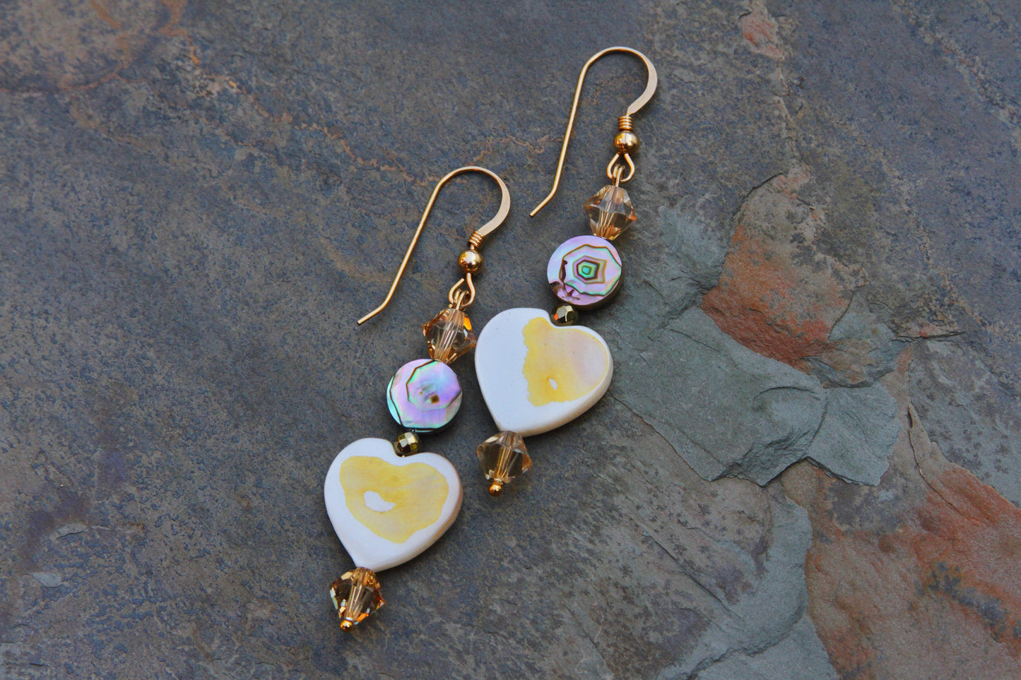 Mother of Pearl Heart shaped dangle and drop Earrings