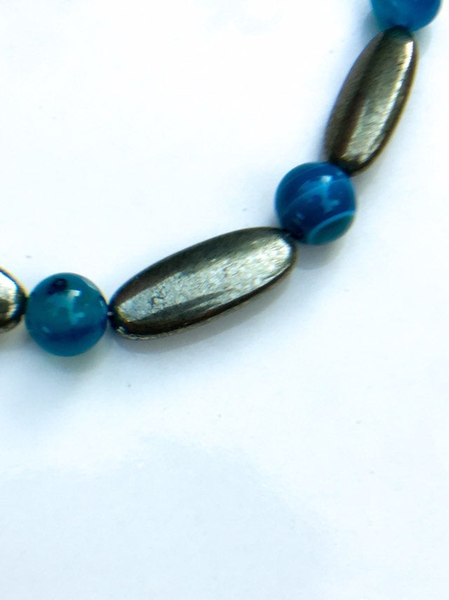 Men’s Pyrite gemstone & Striped Blue Agate Gemstone Necklace