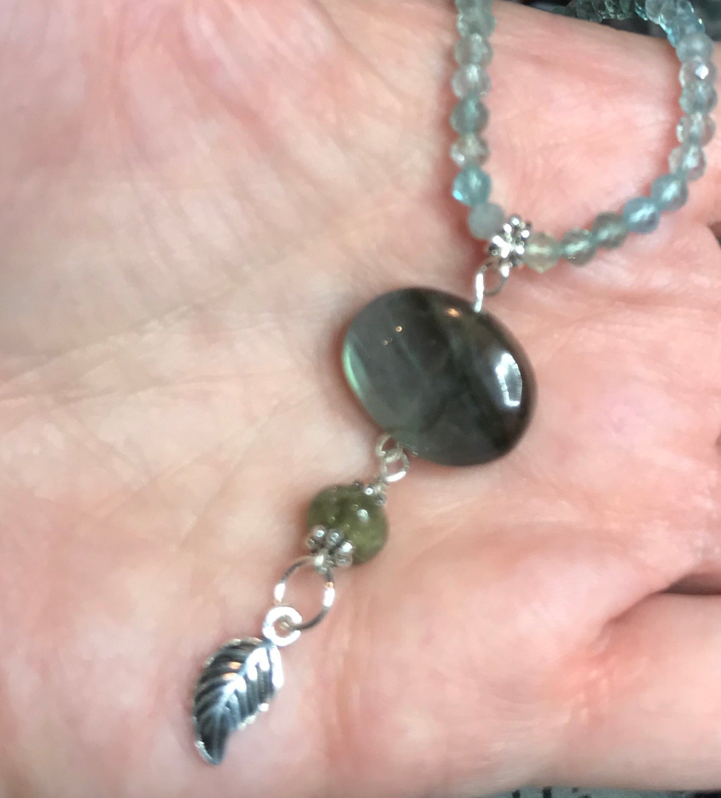 Women's Labradorite & Apatite Gemstone with green Sapphire pendant necklace
