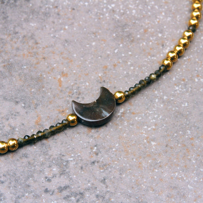 Mother of Pearl Moon Choker, Gold Hematite, Gold Obsidian, and 14 kt gf Components
