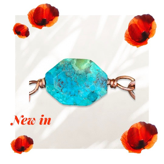 Turquoise gemstone and Copper chain bracelet