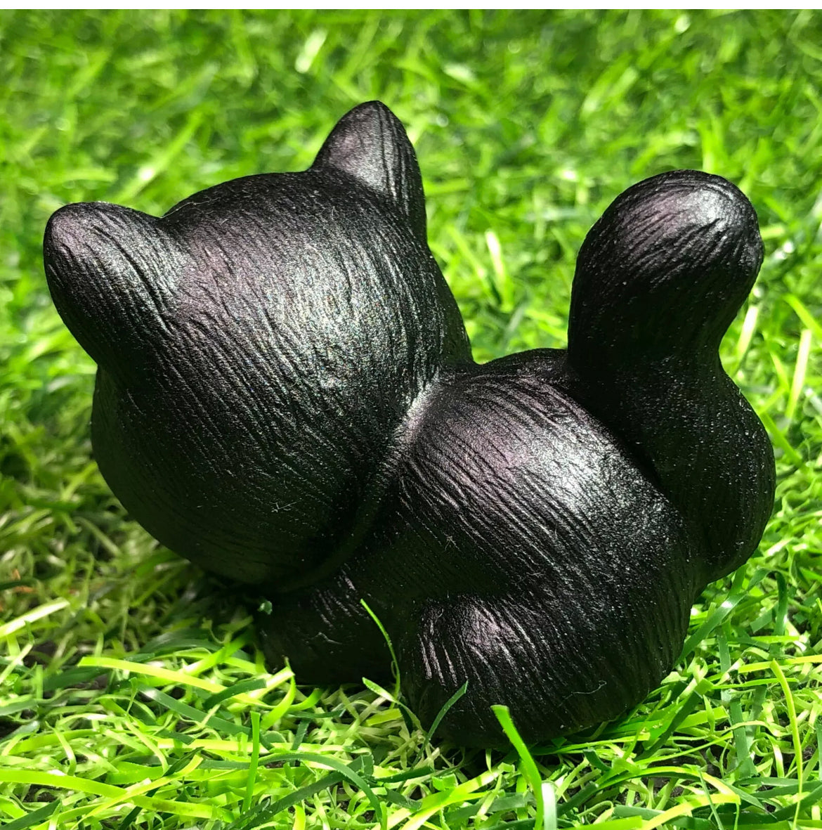 Natural Black Obsidian gemstone carved Kitty Cat Figurine