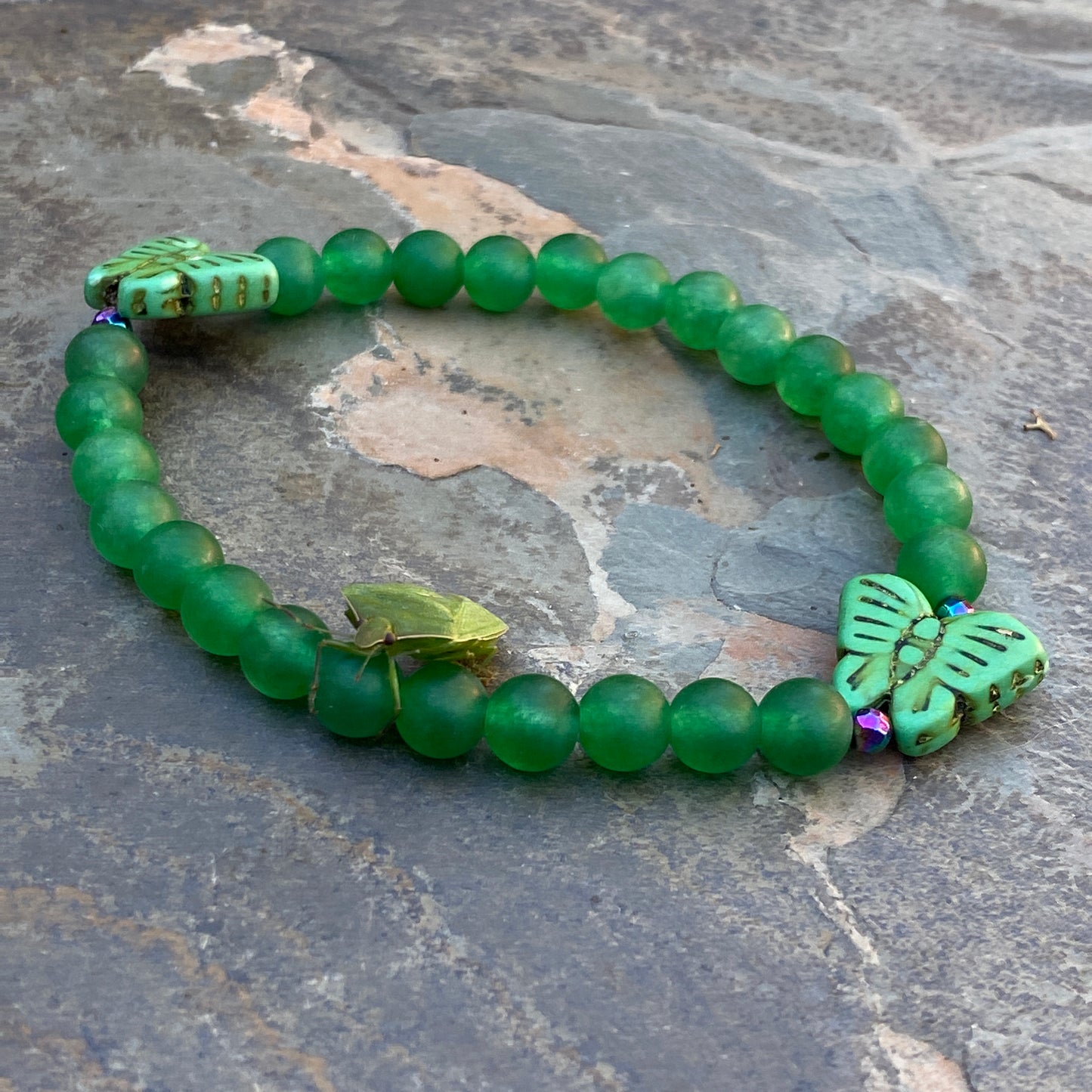 Jade & Hematite Gemstone Howlite butterfly stretch bracelets.