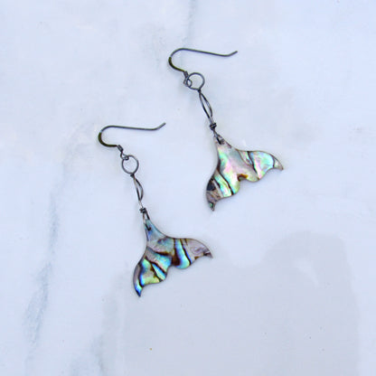 Mermaid Tail Ablaone Earrings on Oxidized  Sterling Silver
