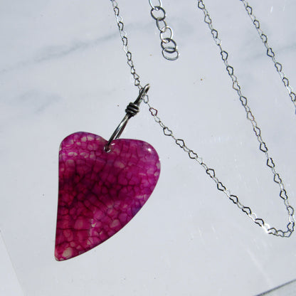 Dragon’s Vein Agate gemstone Heart on Sterling Silver Chain