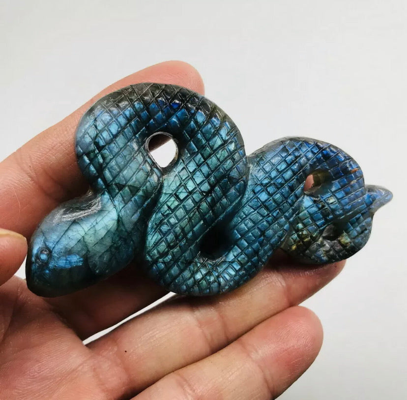 Natural labradorite gemstone crystal hand-carved snake 75g