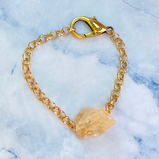 Raw Citrine gemstone and Brass chain clasp Bracelet