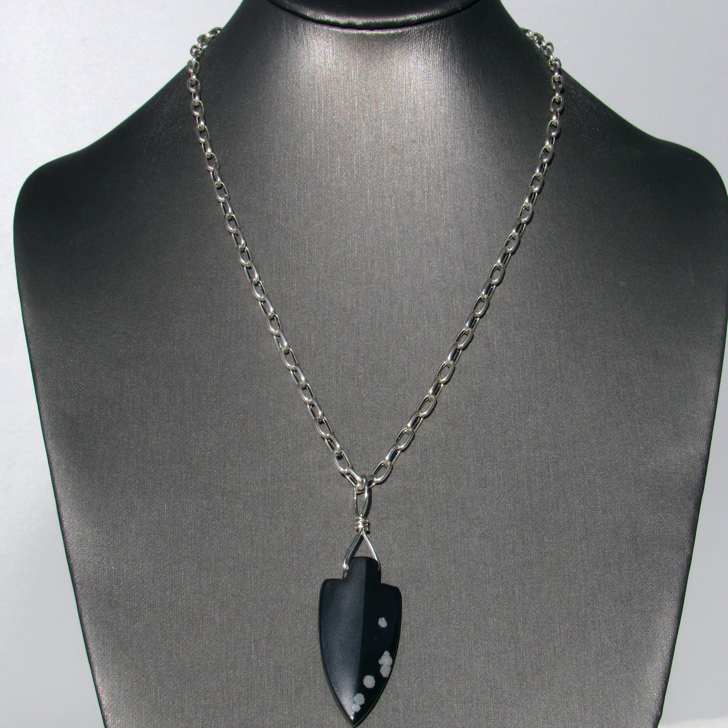 Snowflake Obsidian gemstone Arrowhead on silver chain Necklace