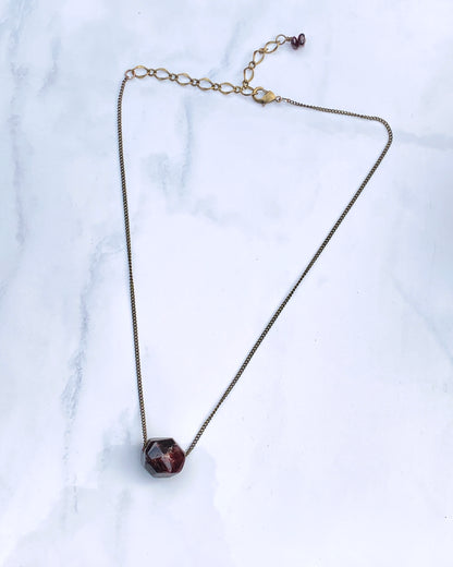 Garnet gemstone on brass chain Minimalist Necklace