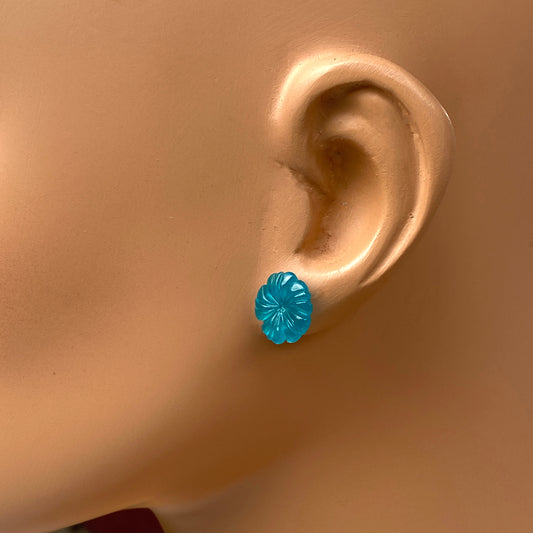 amazonite gemstone carved Flower Stud Earrings