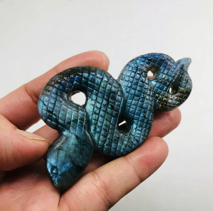 Natural labradorite gemstone crystal hand-carved snake 75g