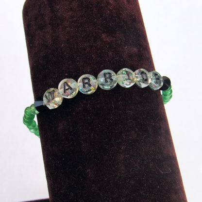 Green Agate, Black Swarovski Crystals,  and Onyx Heart Warrior Bracelet