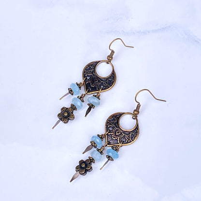Aquamarine gemstone  and brassChandelier Earrings