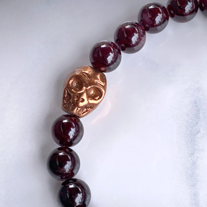 Garnet and Copper Skull Bracelet